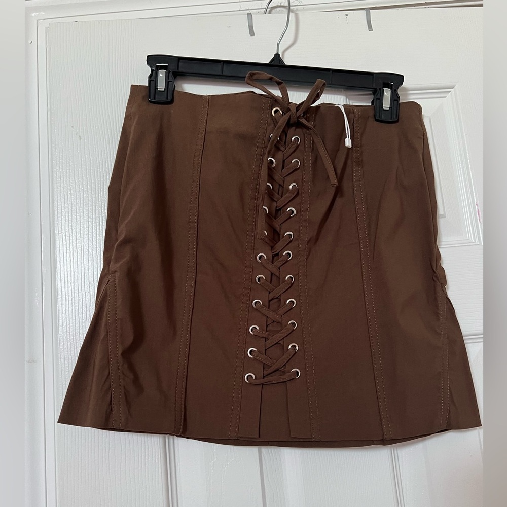 Bershka brown lace up skirt